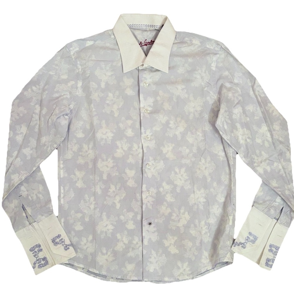 Robert Graham Boys Powder Blue & White Scroll Button- Down Dress Shirt Small 8